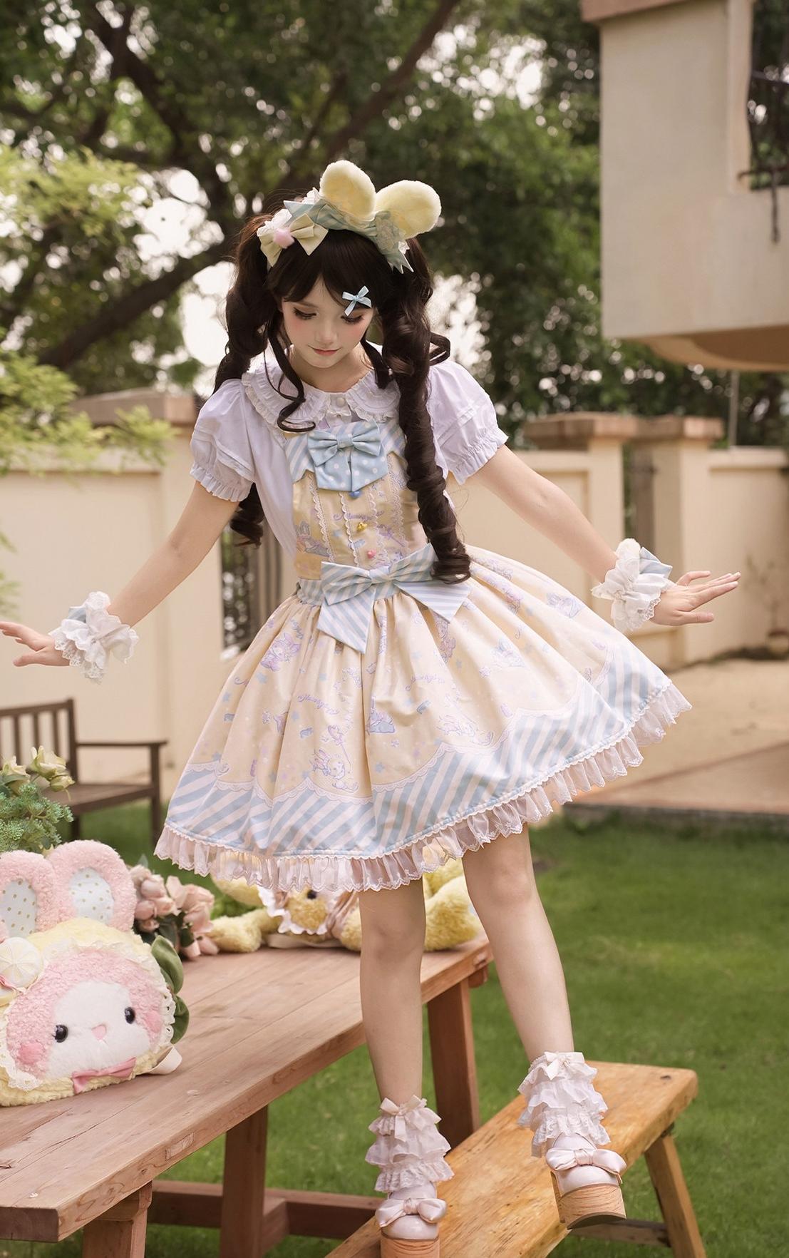 Star Gummies - IP Collaboration Sweet Lolita Dress, Bunny Print & Lace 44608:830541