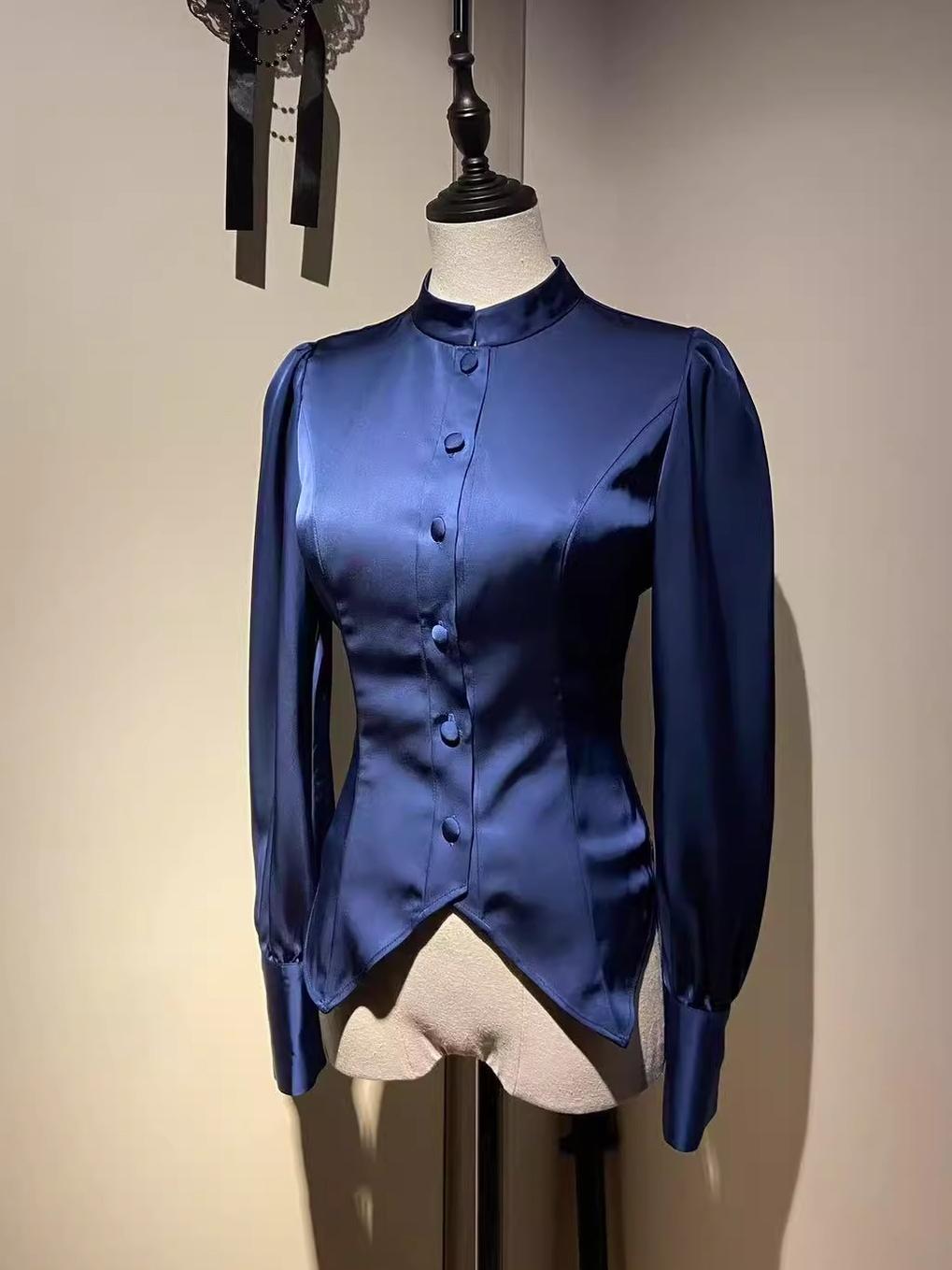 LetterfromGod - Night Guardian - Acetate Ouji Lolita Shirt With Split Hem/Adjustable Strap Dark Blue Shirt S