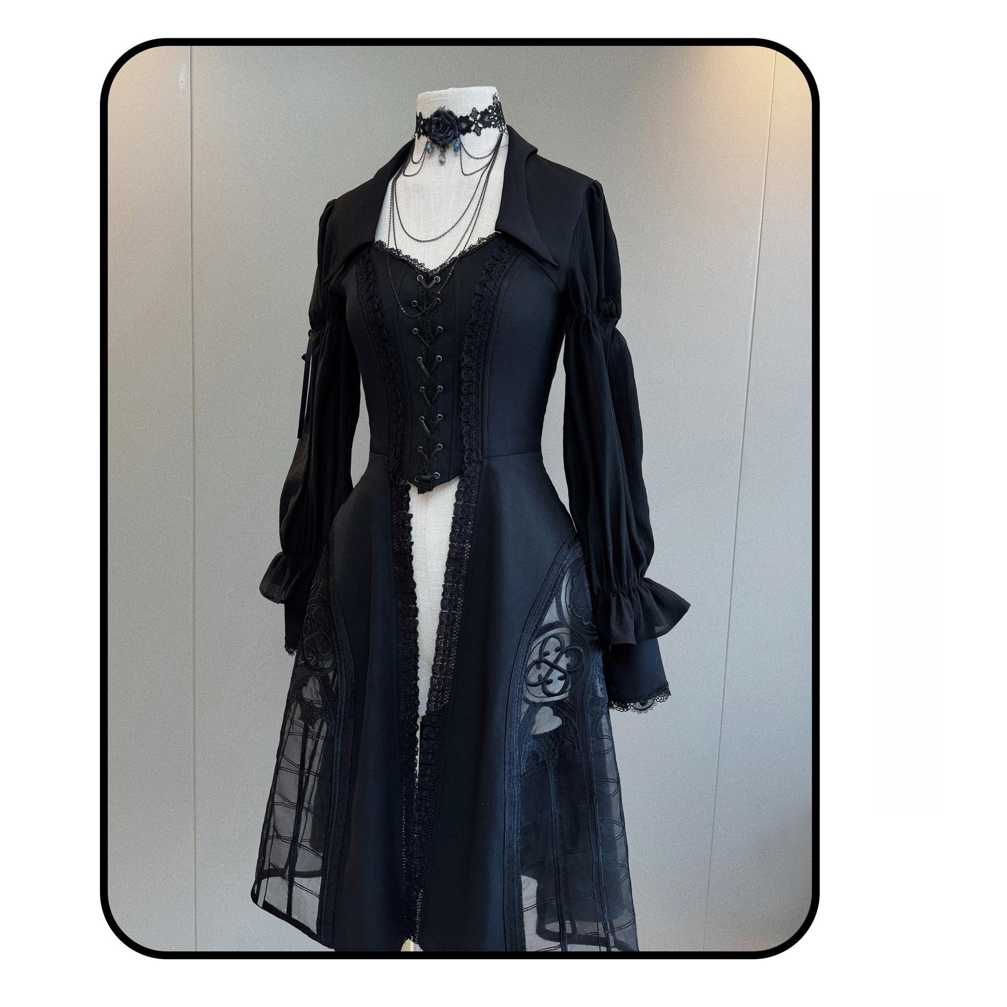 Susin Lolita - Night Traveler - Gothic Lolita Skirt Outfit Long Coat Shirt and Bustier Set 42118:727586