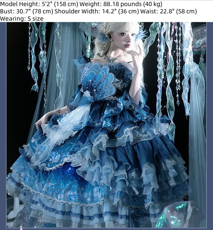 YingLuoFu - Blue Breath Jellyfish - Classic Lolita Jumper Dress, Side Zipper