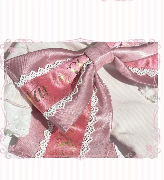 Sparkle Annie - Plus Size Sweet Lolita Top & SK Set, Cream Pink Pinstripe 45943:869255