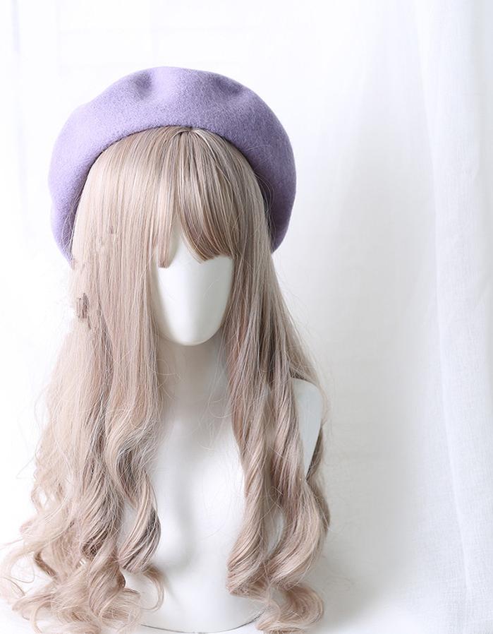 Xiaogui - Sweet Lolita Beret Loving Heart Wool Hat Multicolor M (56-58 cm) light purple (with 3pcs loving heart) beret