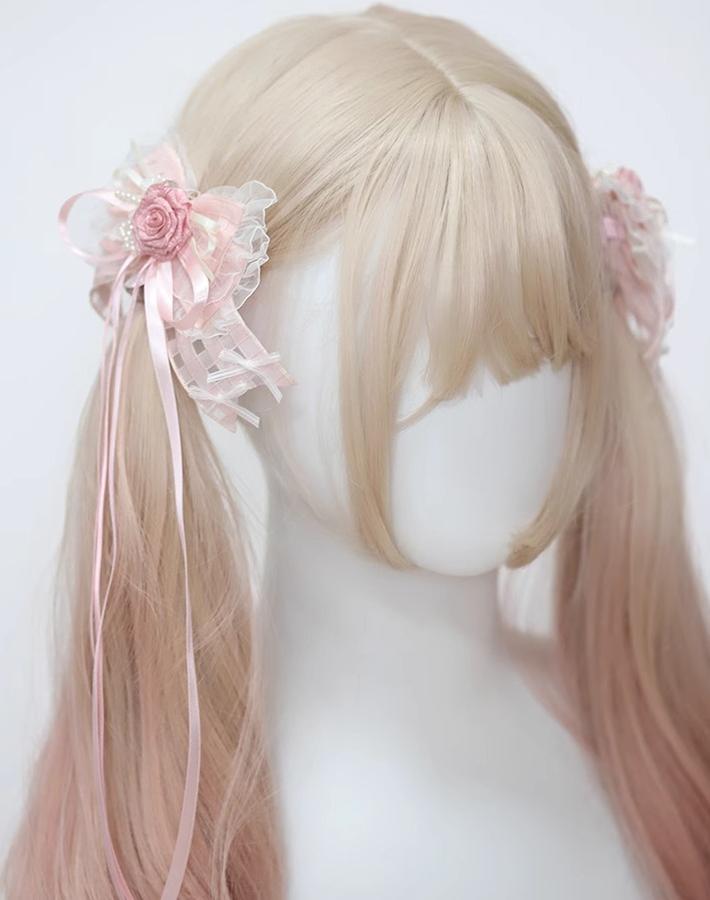 The Accessories' Story - Satin Ballet - Sweet Lolita Headdress Feather Bow Floating ribbon clips