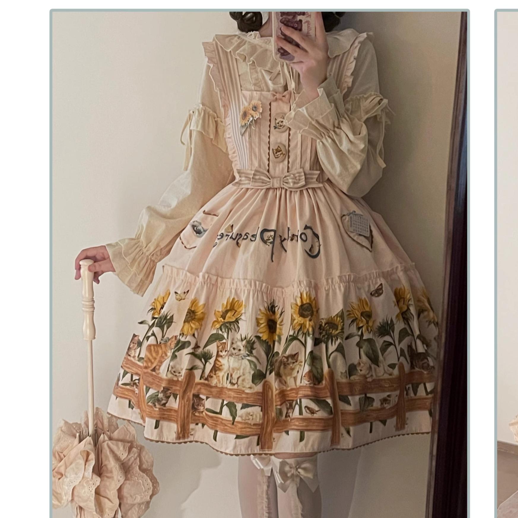 Polaris Lolita - Cat and Sunflower - Sweet Lolita JSK, Cat and Sunflower Print 36738:526434