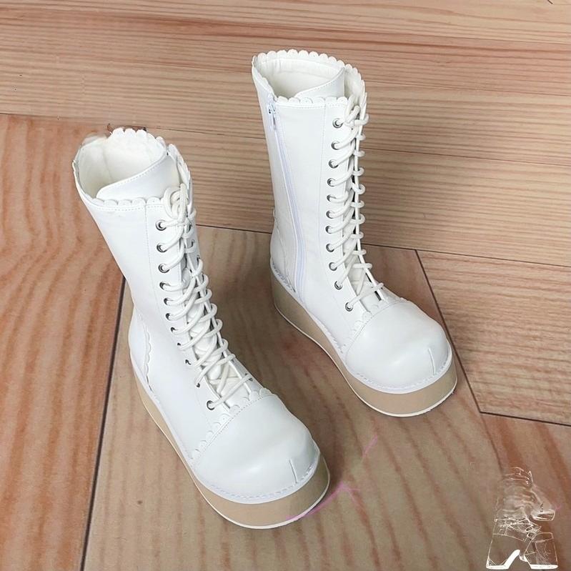 Antaina - Daily Lolita High Platform Shoes Customized Lolita Boots White matte version (3cm front / 6cm back) 33