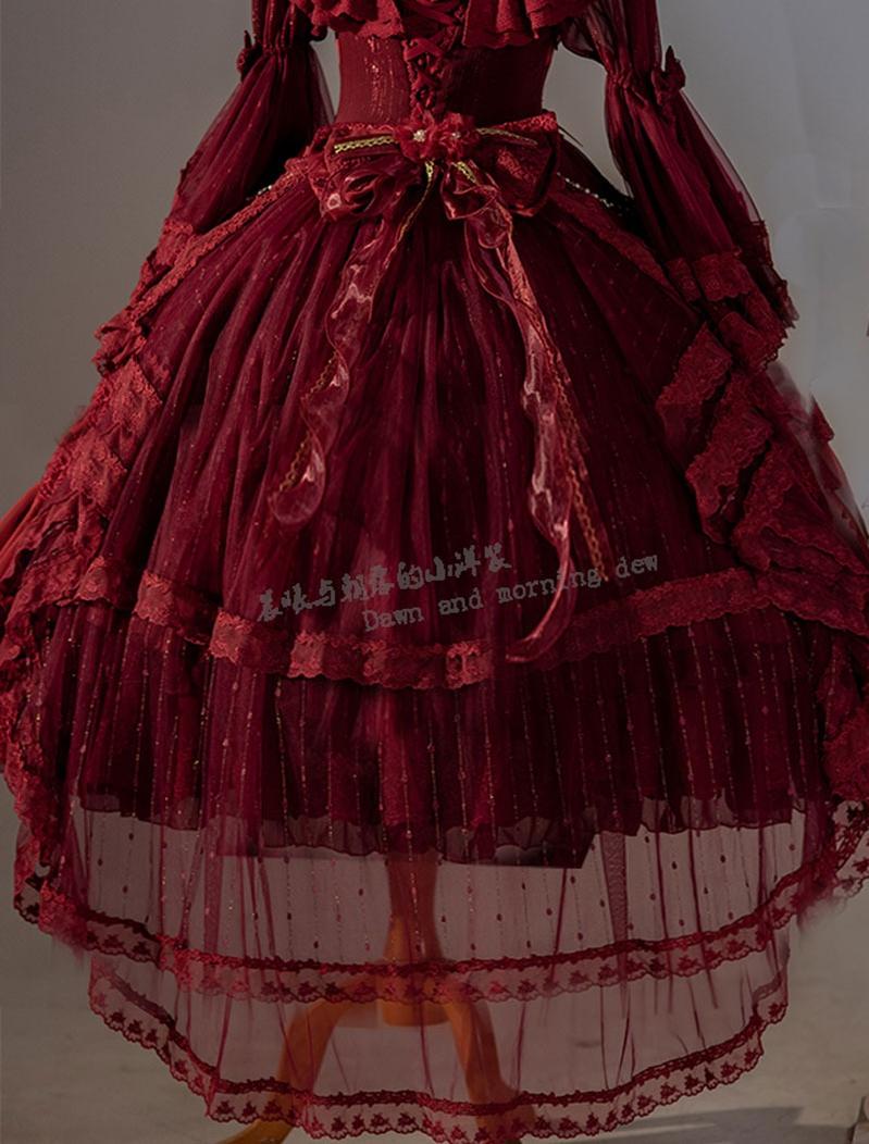 Dawn and Morning - Classic Lolita Accessories Elegant Lolita Headdress Trailing only Red