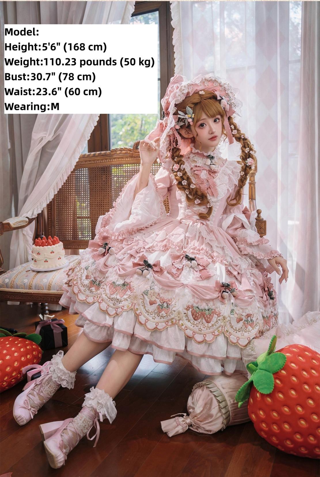 Bramble Rose - Starryberry Eden - Hime-sleeved Sweet Lolita Dress, Strawberry Embroidery 44262:801517
