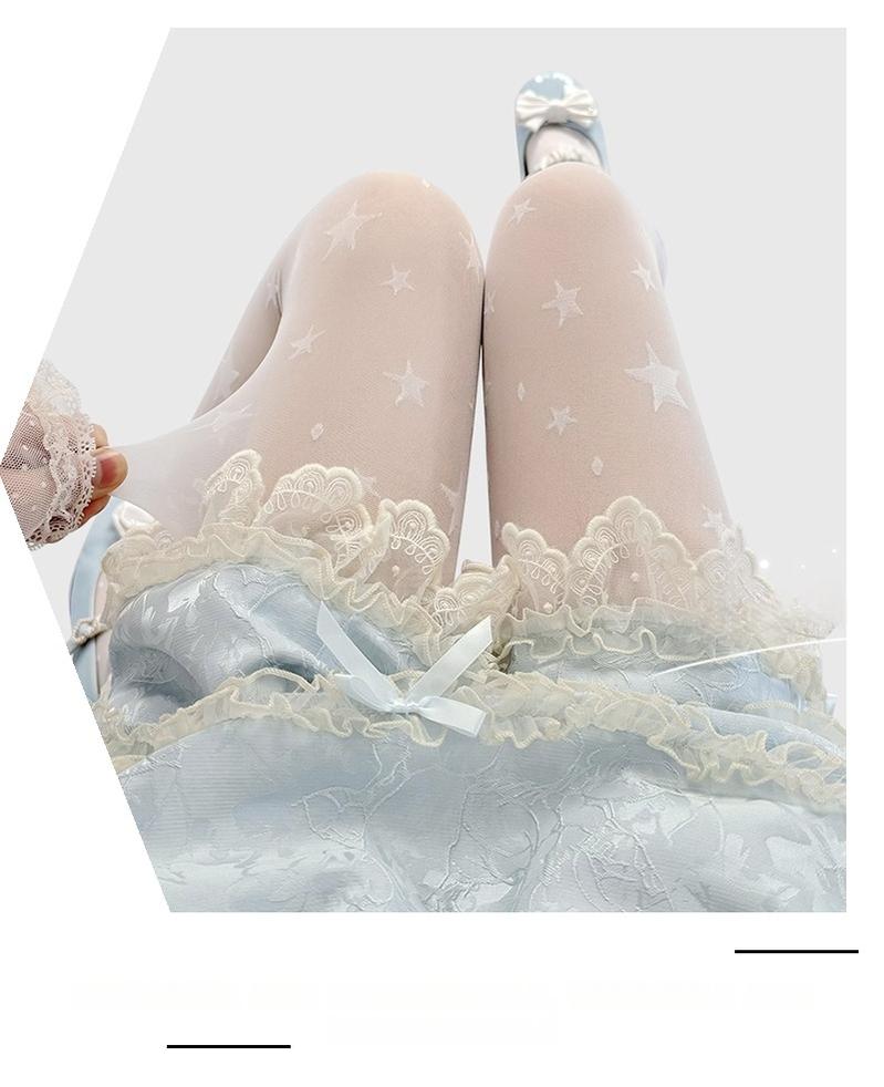 Hua Nai Cat - Summer Kawaii Lolita Thin Tights Sheer Pantyhose with Star Pattern