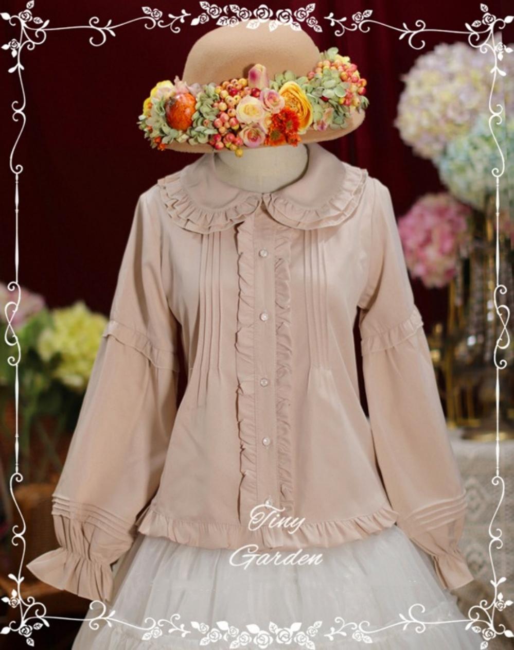 Tiny garden - Cute Lolita Blouse Long Sleeve Lolita Shirt M Khaki (Velvet)