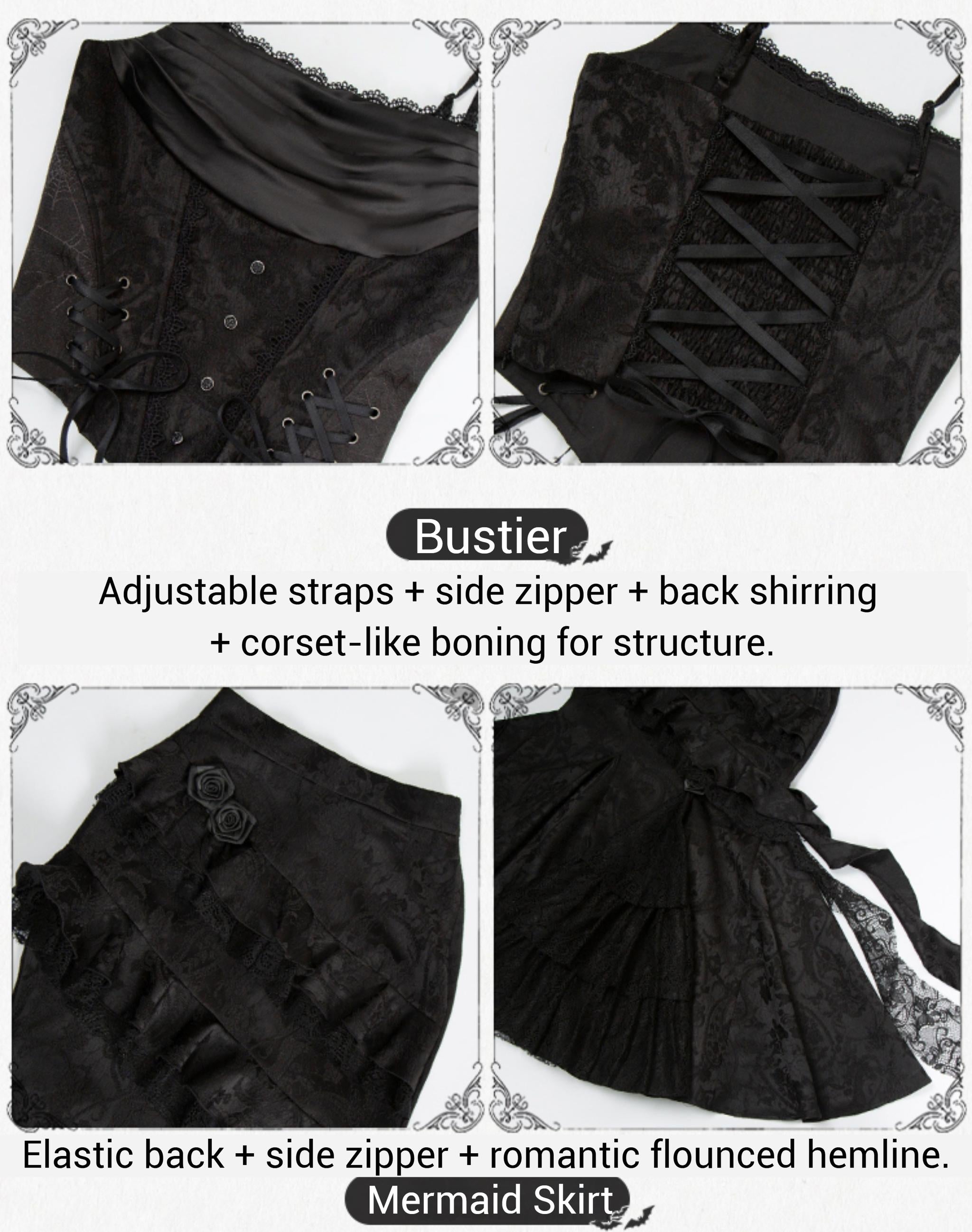 With PUJI - Letter and Poetry · Twilight - Black Gothic Lolita Skirt Set, Witch-Inspired 43525:778381