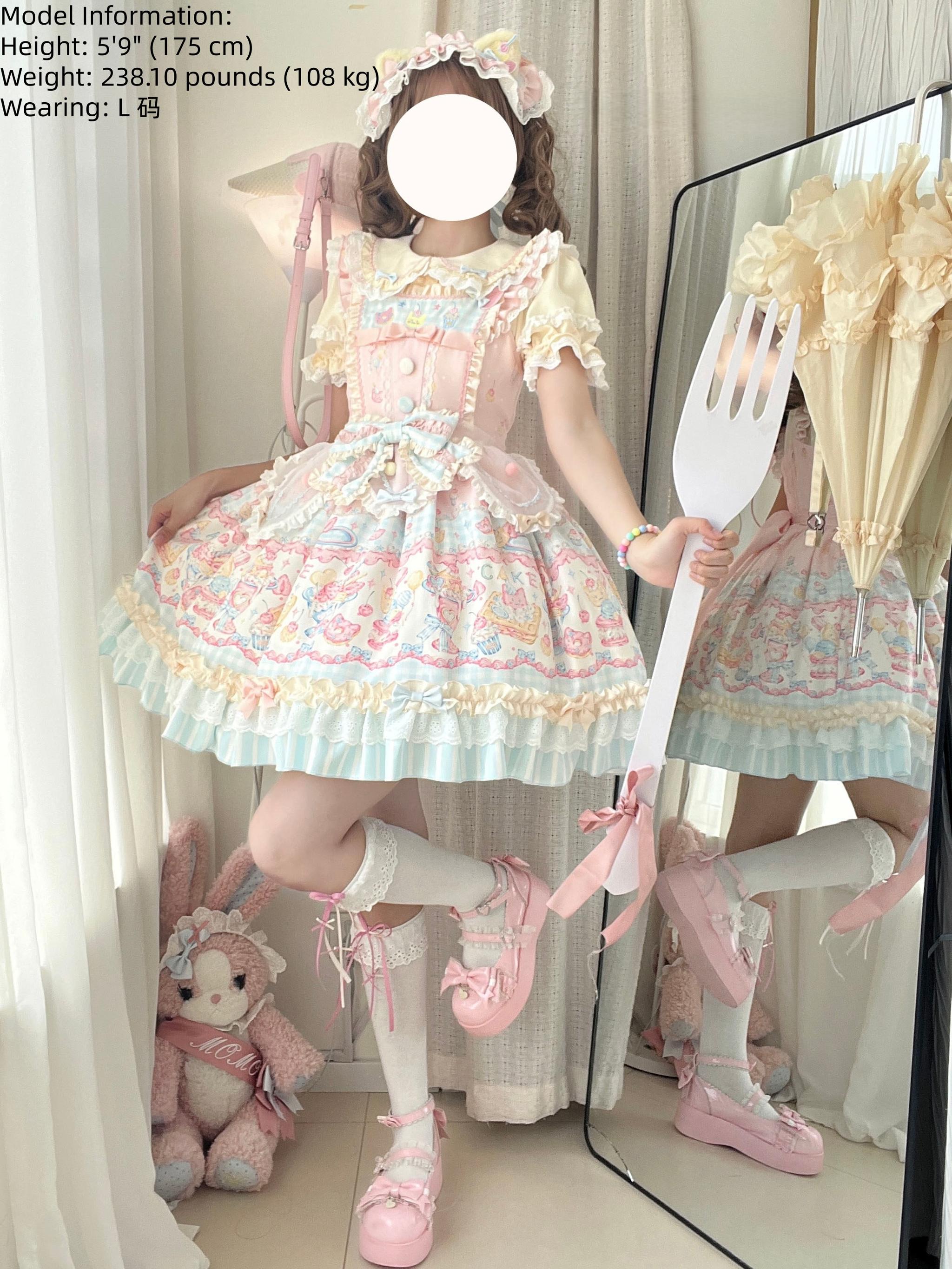 Sweet Cat Fruit Candy - Sweet Lolita Dessert Printed JSK Dress, Bows & Ruffles