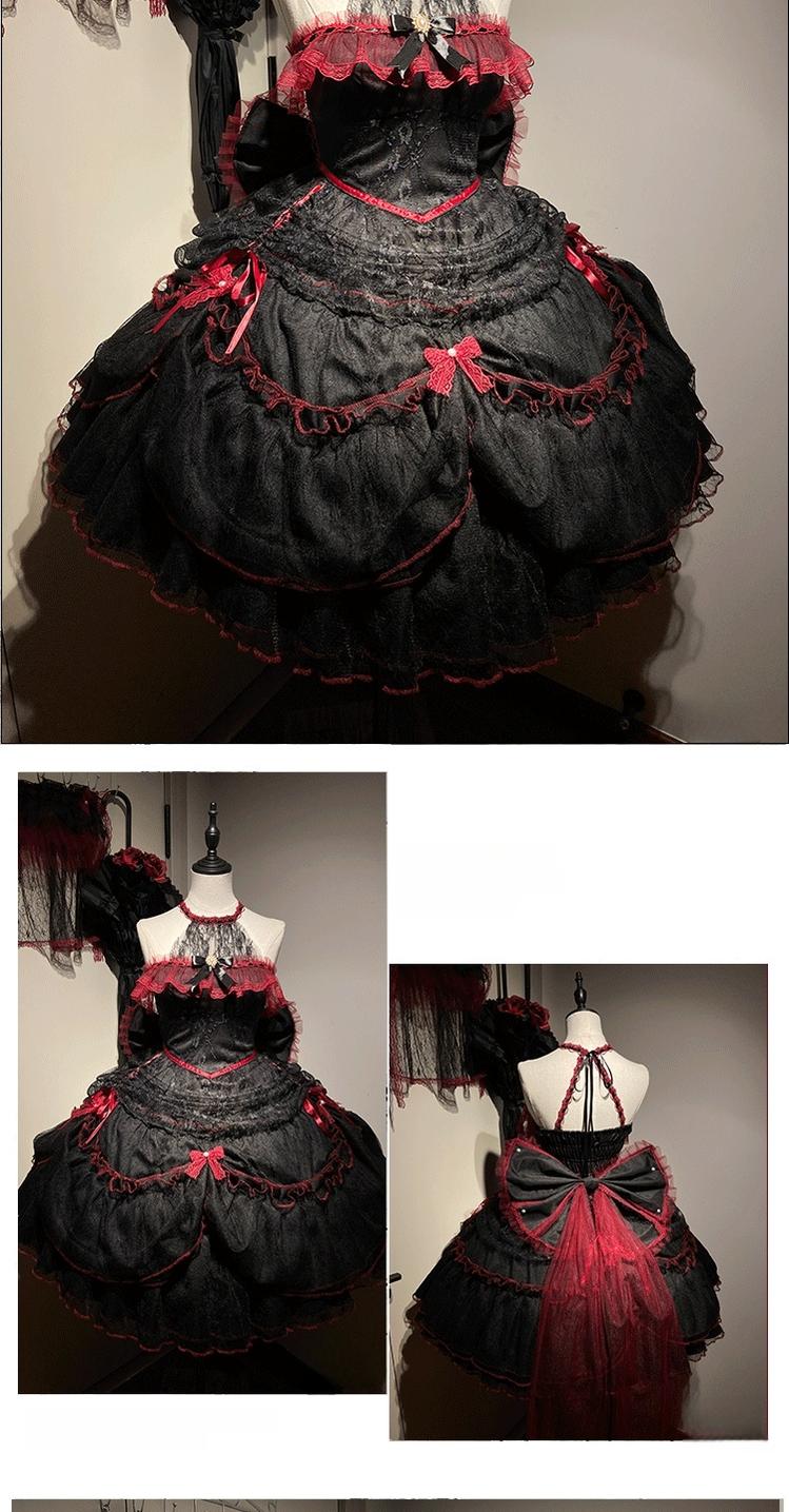Cascading Poetry - Gothic Lolita JSK Dress, Lace & Tiered Hem