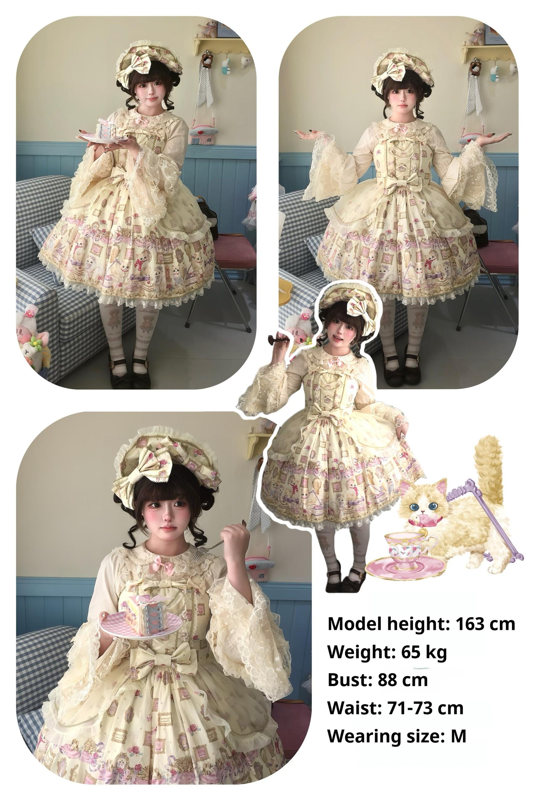 Discovering Treasures - Picture Frame Cat - Kawaii Lolita Dress Suit Cat Print JSK and OP 42605:746457