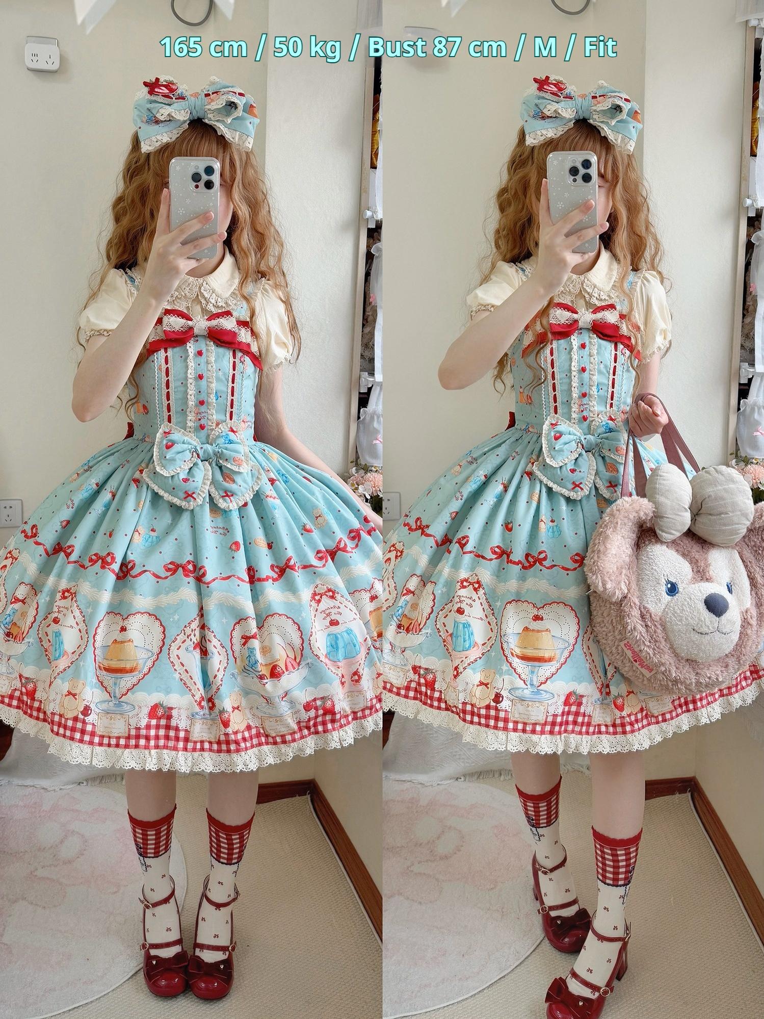 DreamWhale - Showa Dessert Showcase - Kawaii Lolita Dress Suit Pudding-Inspired JSK/Salopette 43200:771627