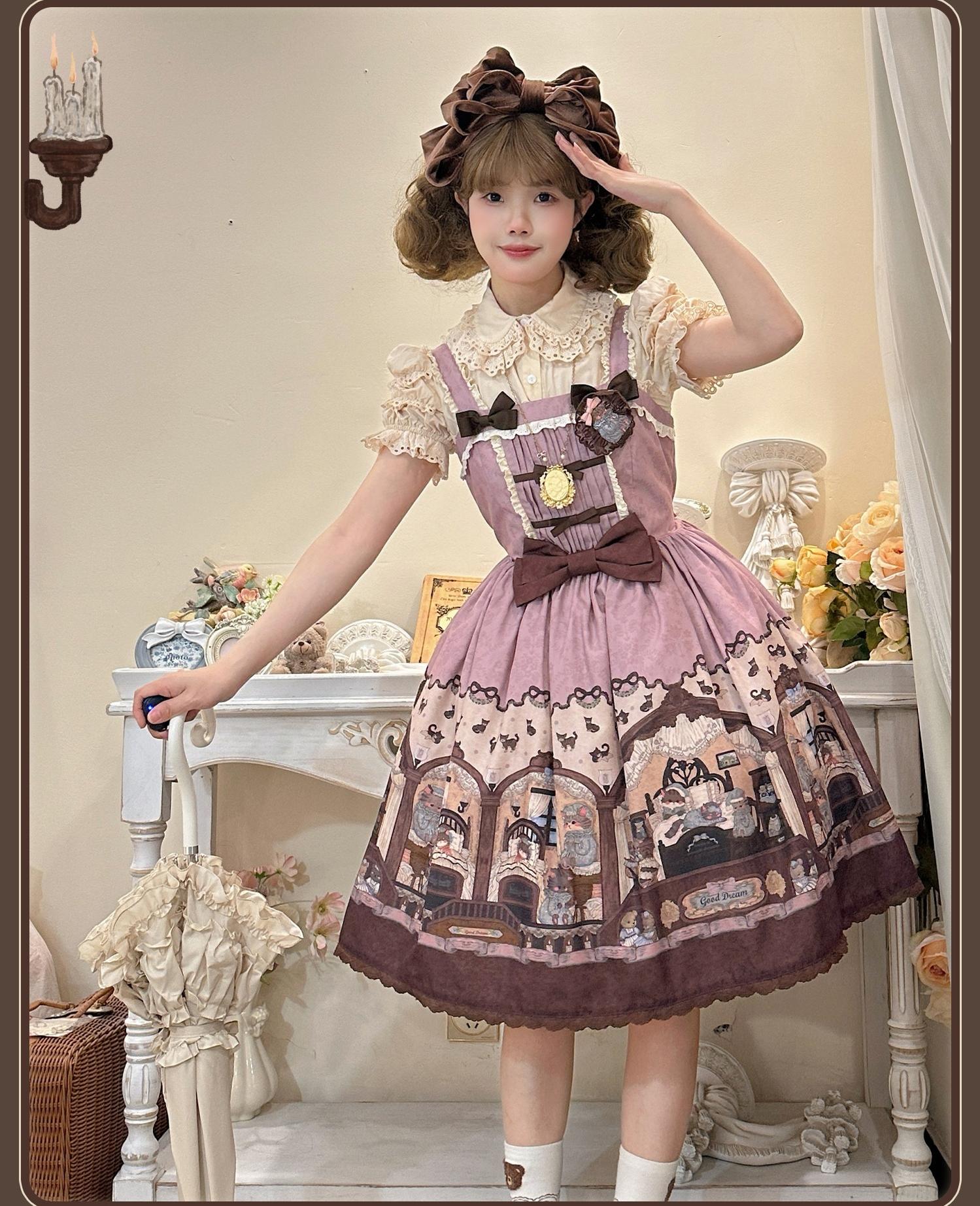 Sweet Dream Sheep - Vintage Bear - Printed Sweet Lolita Dress, Zipper Clousure 43709:784128