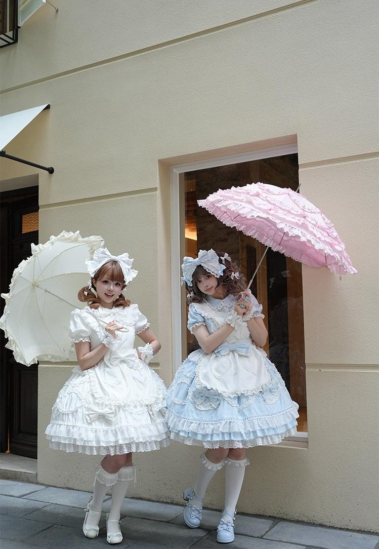 Creamy Sweet Bunny - Cotton Old School Lolita Bunny Ear OP Dress with Bows