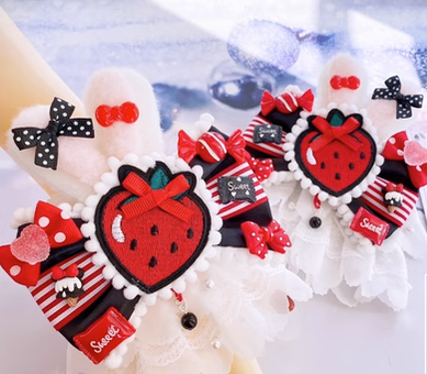 Sweetheart Endless - Sweet Lolita Lace Rabbit Ears Cuffs Multicolor a pair of big rabbit ears and heart black-red cuffs