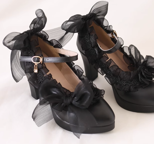 Xiaogui - Gothic Lolita Black Lace High Heels
