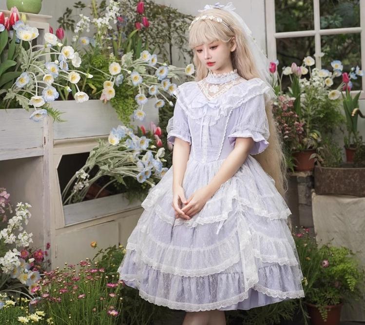Eieyomi - Iris Love - Classic Lolita OP Princess Lolita Puff Dress and Veil
