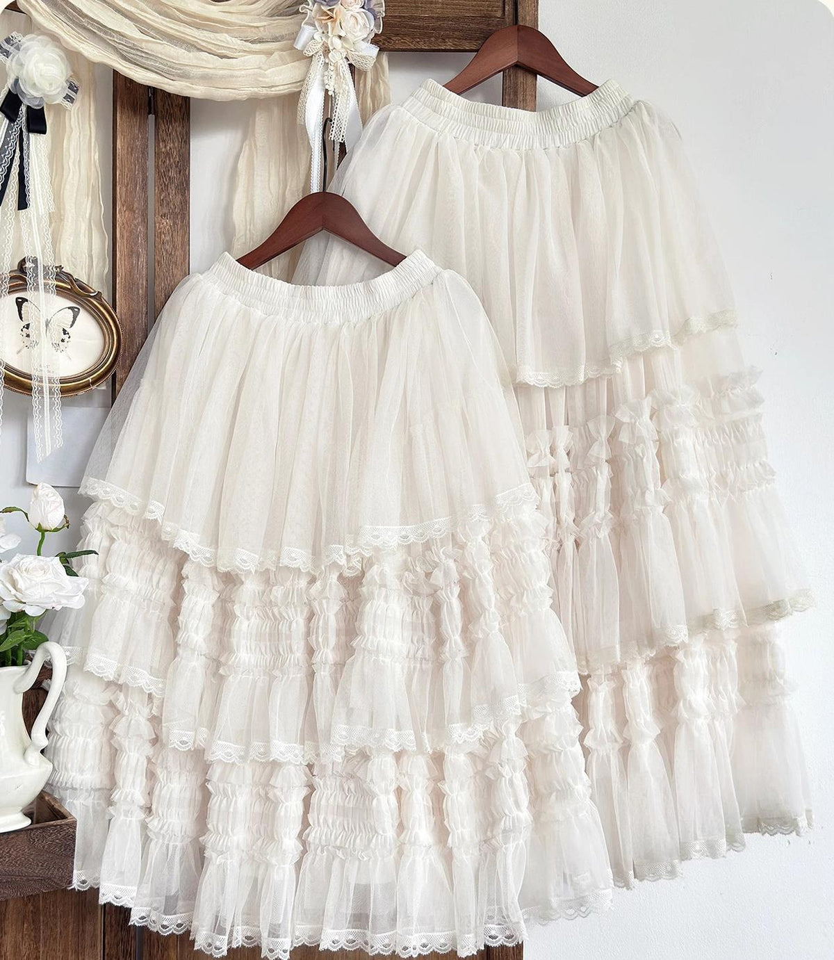 Glass Floral Garden - Classic Lolita Blouse and SK Set, Butterfly Embroidered (2XL L M S XL) 45978:870299