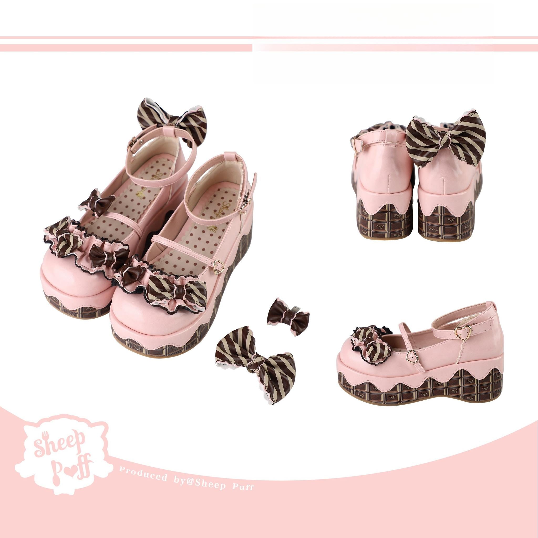 Sheep Puff~Chocolate Sponge Cake~Sweet Lolita Thick-Sole Shoes with Printed Platform (35 36 37 38 39 40) 42507:742895