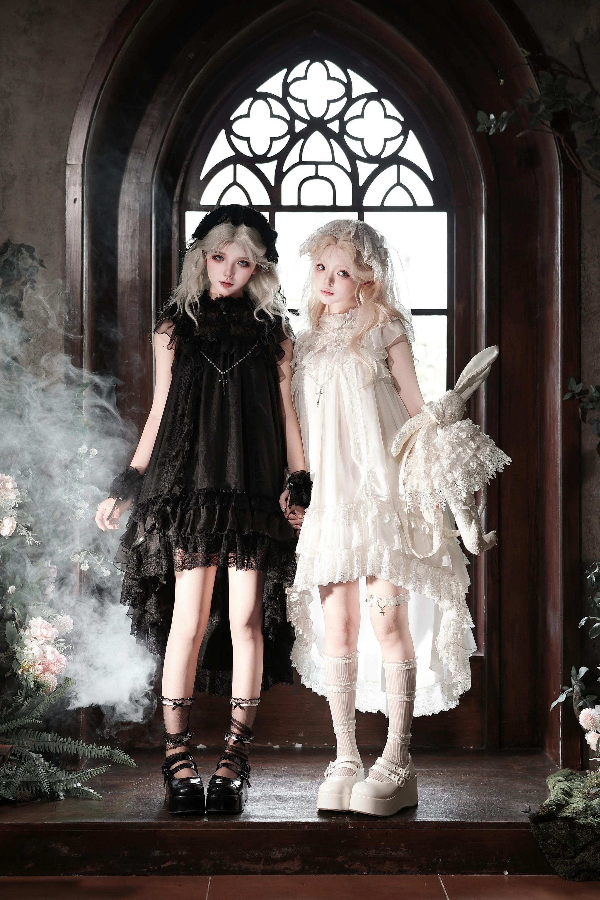 Ghost Jellyfish - Chiffon Gothic Lolita OP, Drawstring Liftable High-low Hem 45549:853731