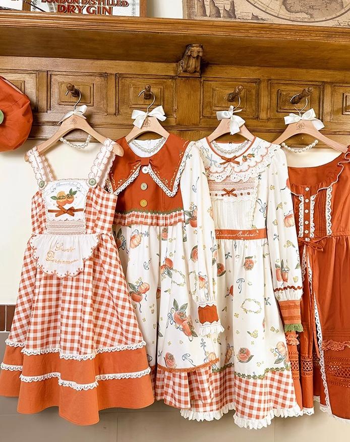 Mademoiselle Pearl~Persimmon~Autumn Persimmon Print Lolita OP JSK SK Dress 29100:396060