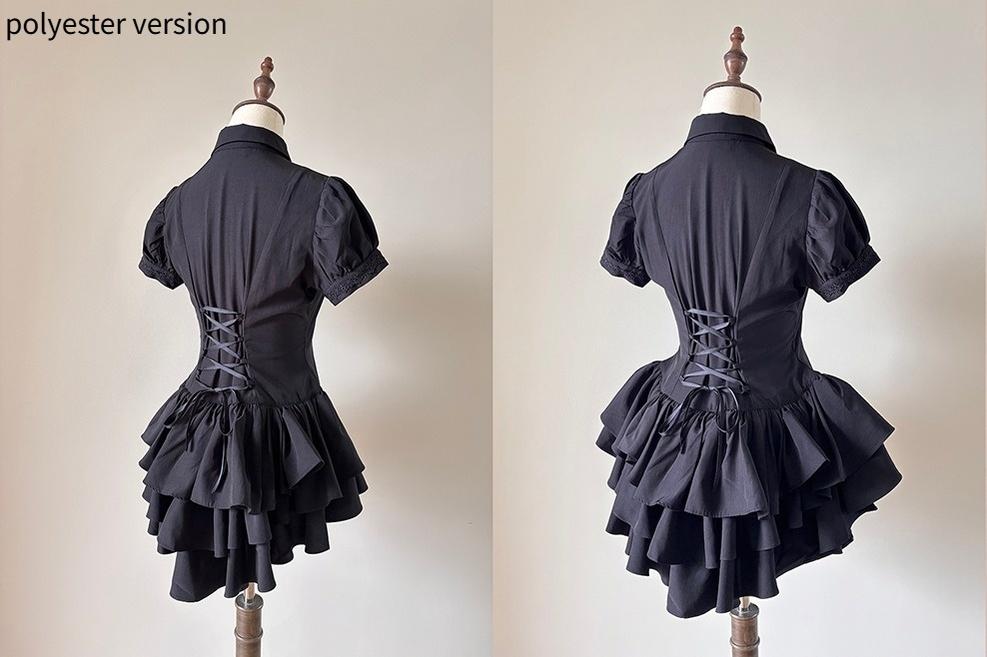 FlowerFairyDaily~Midnight Prayer~Solid Lolita Shirt with Flowing Tiered Back Hem 43006:762104