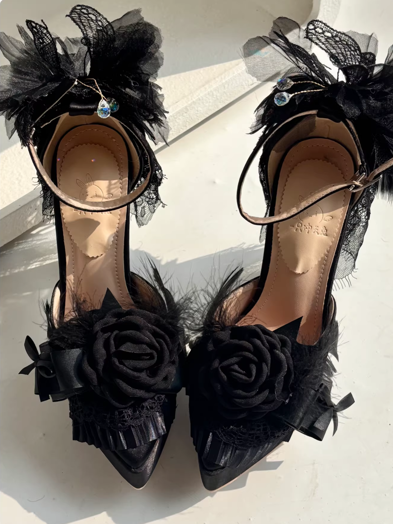 Feather Spirit - Classic Lolita Heel Shoes, Feather Decoration 44798:823044