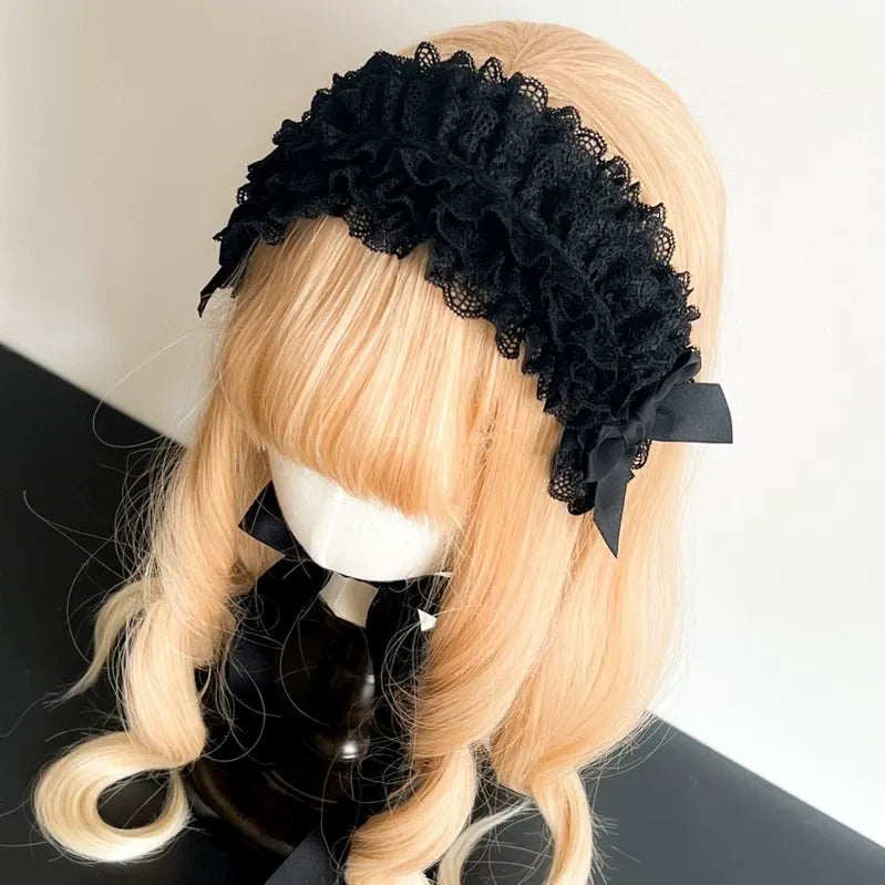MAID~Customized Elegant Lolita Bow Lace KC Headdress 32564:390674