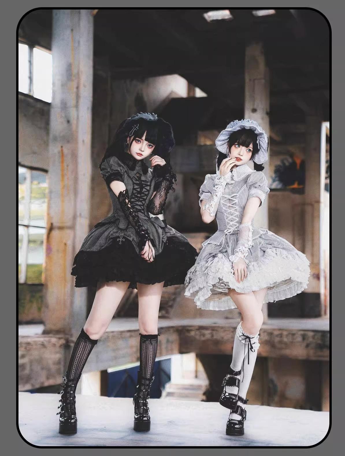 Susin Lolita - Striped Cross - Gothic Coordinated Lolita Set, Adjustable Blouse & Skirt 43331:773971