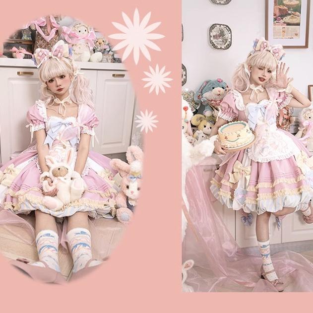 OCELOT - Sweet Lolita Pink Cat Tail OP Dress Set