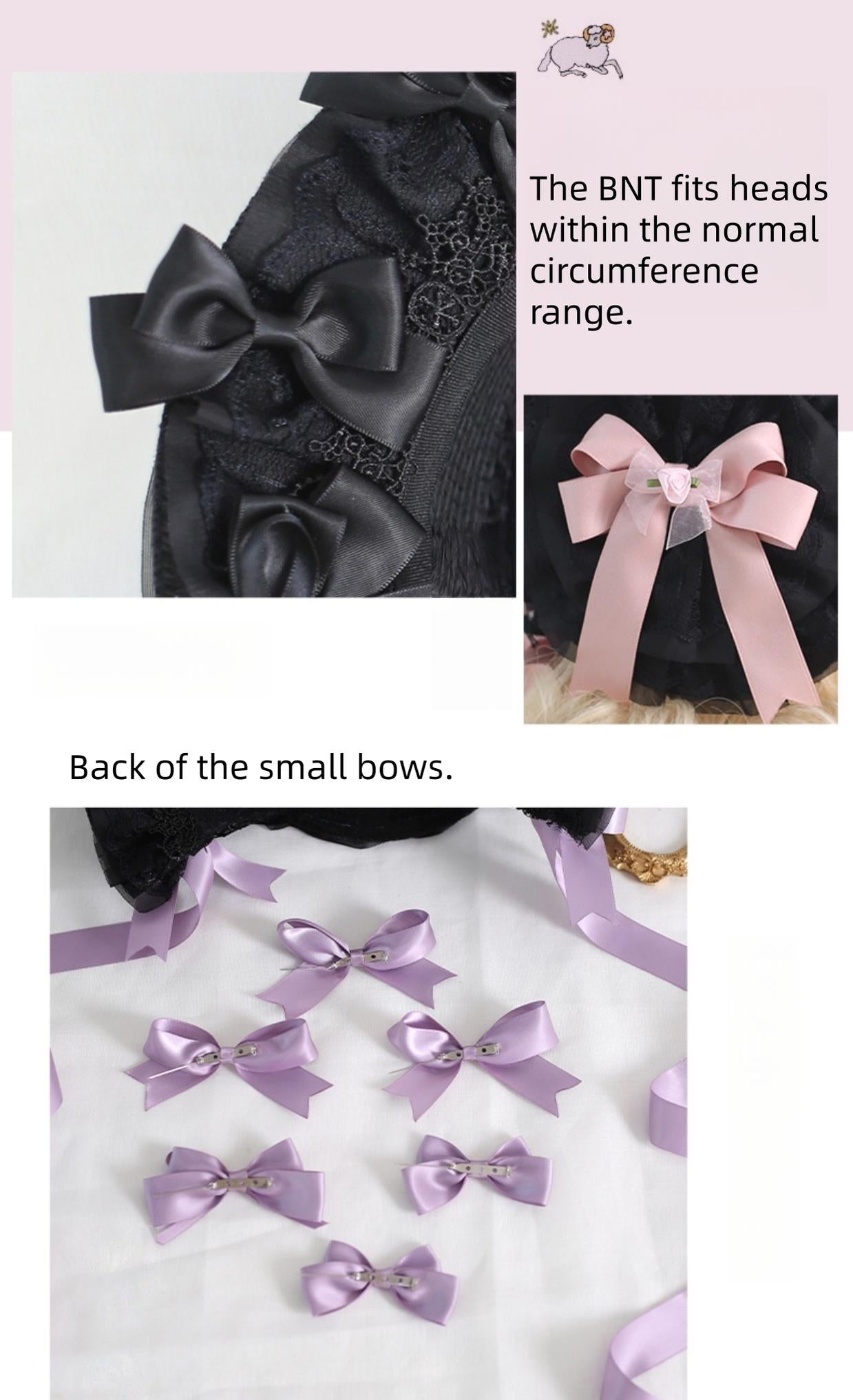 Xiaogui - Classic Lolita Lace Bonnet Hat, Detachable Bows 44226:799732