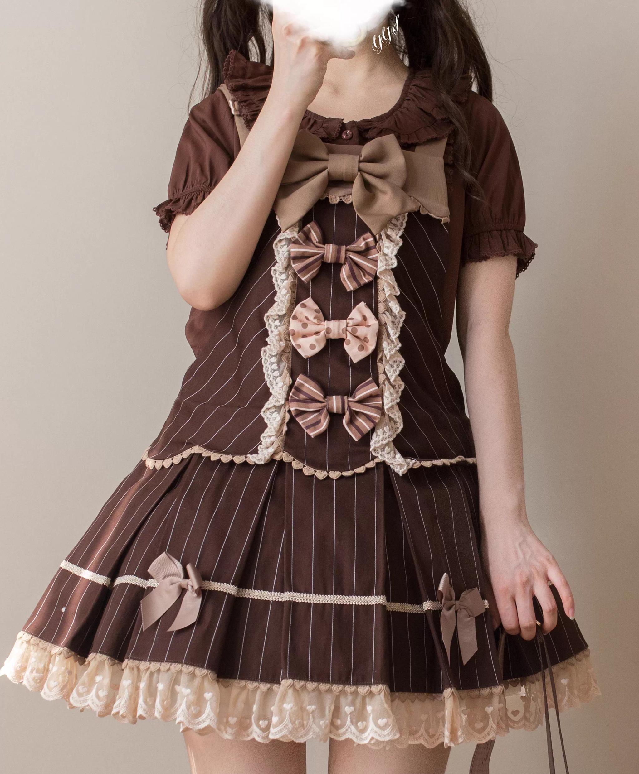 EverSpring - Short Sleeve Sweet Lolita Shirt, Peter Pan Collar 44735:820657
