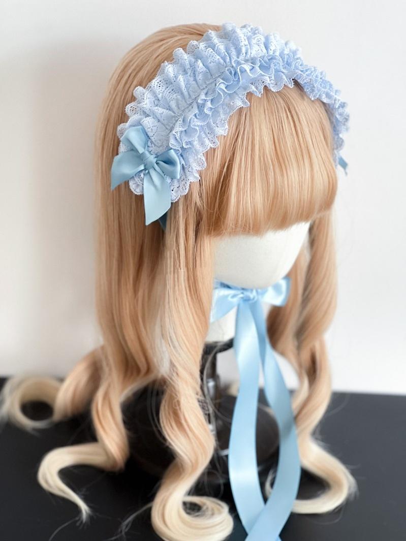 MAID~Customized Elegant Lolita Bow Lace KC Headdress (Blue) 32564:390666