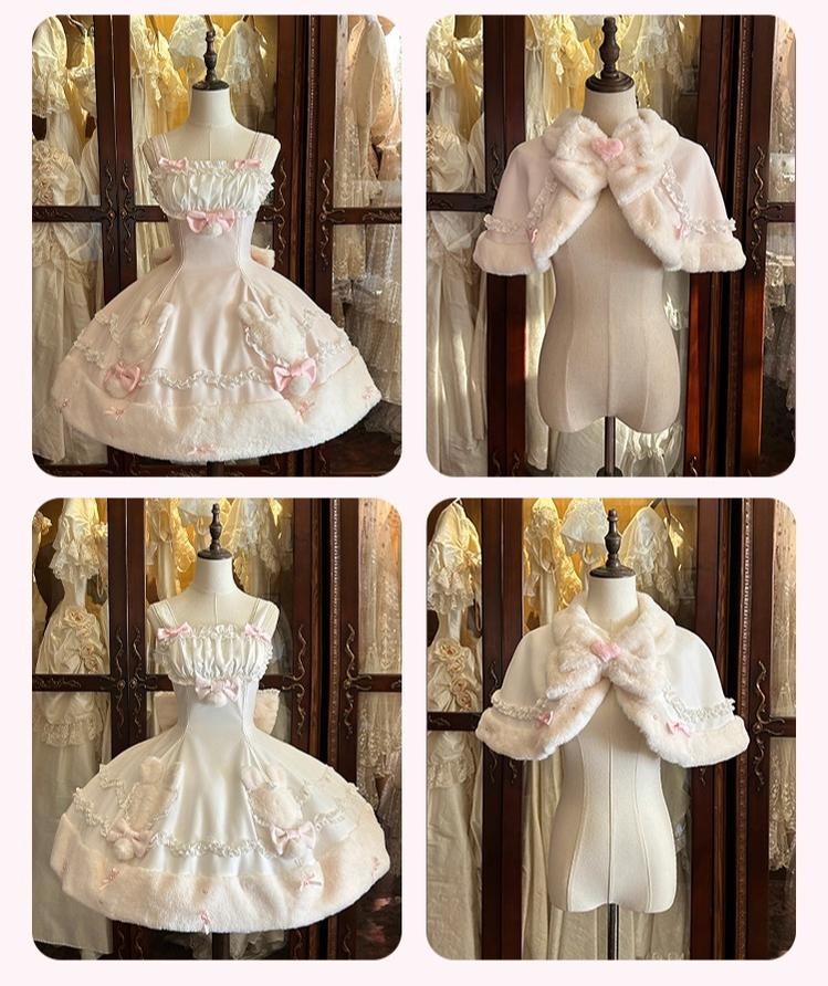 Mengfuzi - Bunny Mochi - Winter Doll-like Sweet Lolita Cape Dress Set