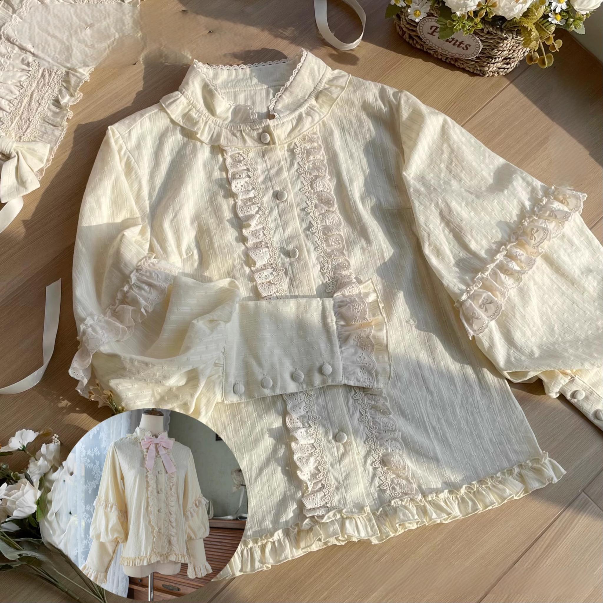 Uncle's Workshop - Dreamy Macaron - Sweet Lolita JSK Dress Solid Color Shirt S Long-sleeved shirt