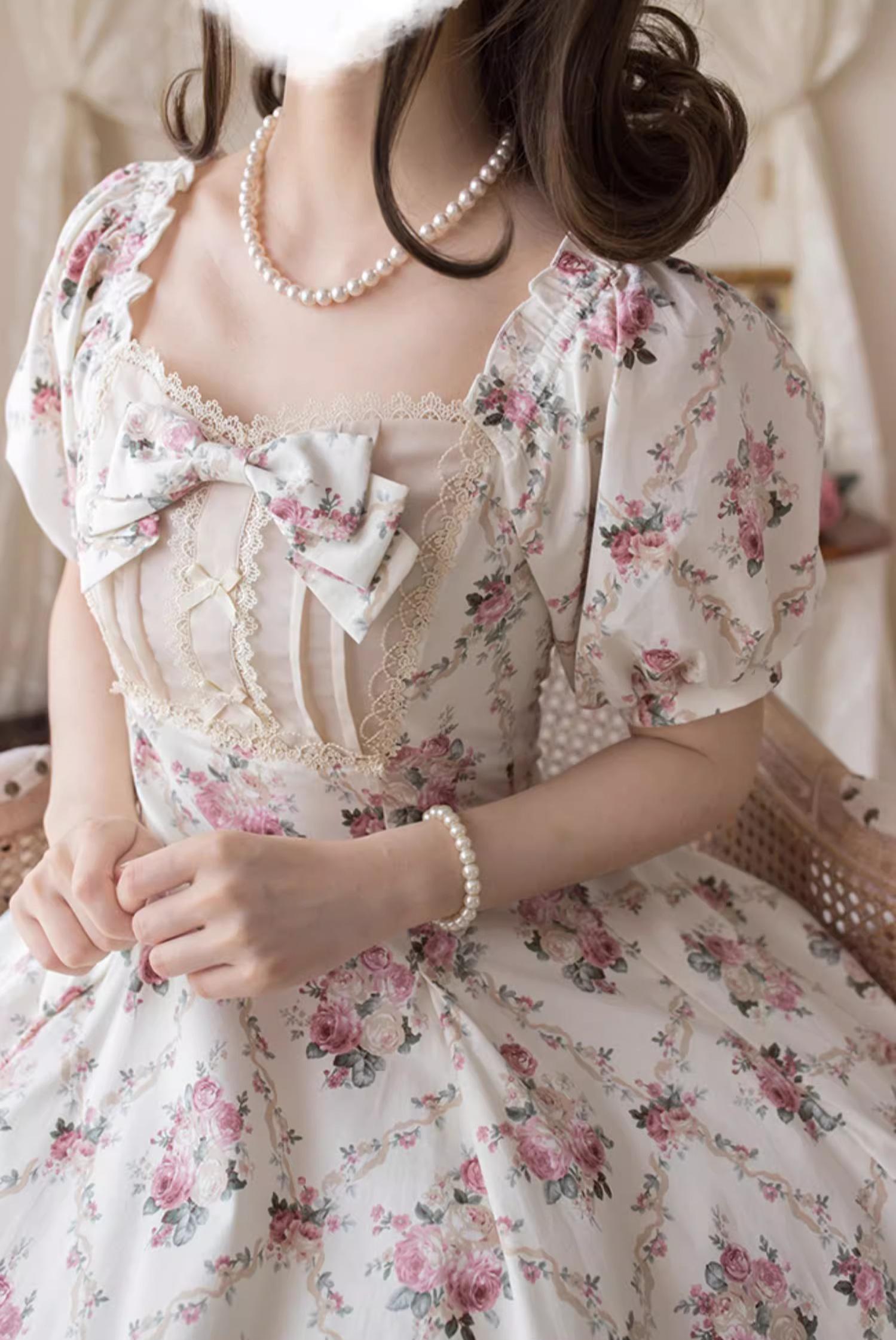 Forest Song - Pastoral Poem - Elegant Lolita OP Dress Floral Print 6-Piece Cut Lolita Dress