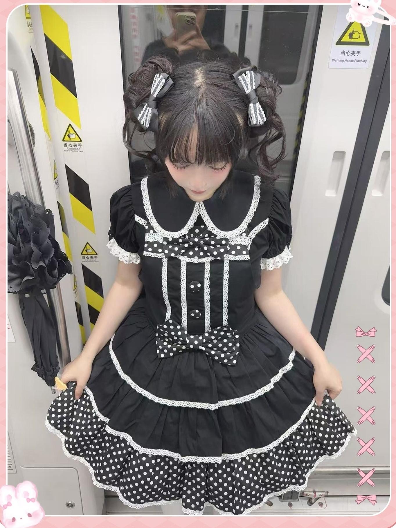 Sweet Dream Sheep - Polka Dot Tri-Hem - Cotton Sweet Lolita Salopette, Peter-pan Shirt