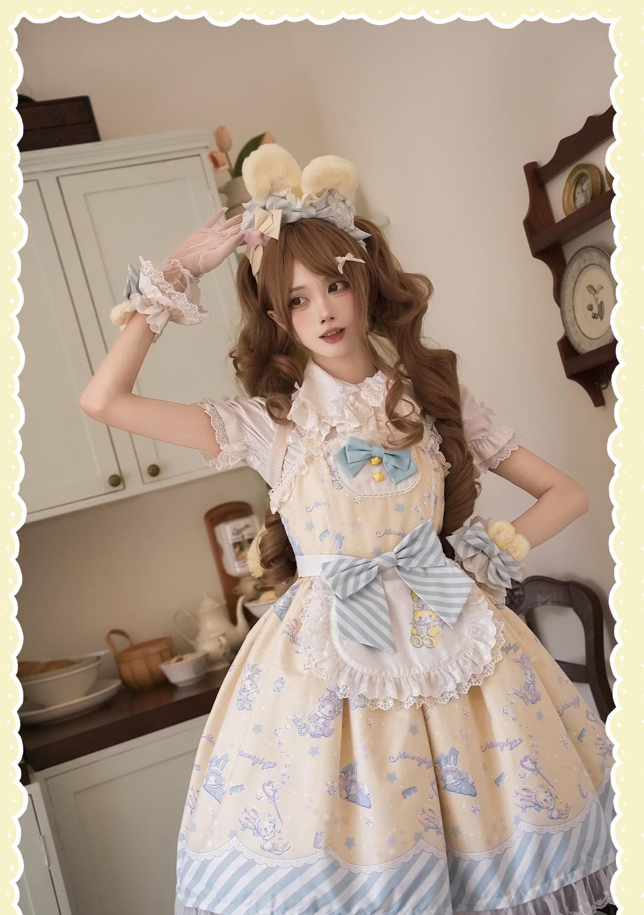 Star Gummies - IP Collaboration Sweet Lolita Dress, Bunny Print & Lace