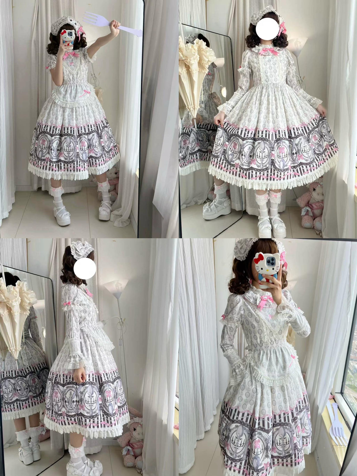 Clara Table - Dark Sweet Lolita SK & JSK Dress Set, Candelabra Tableware Print 45979:870494