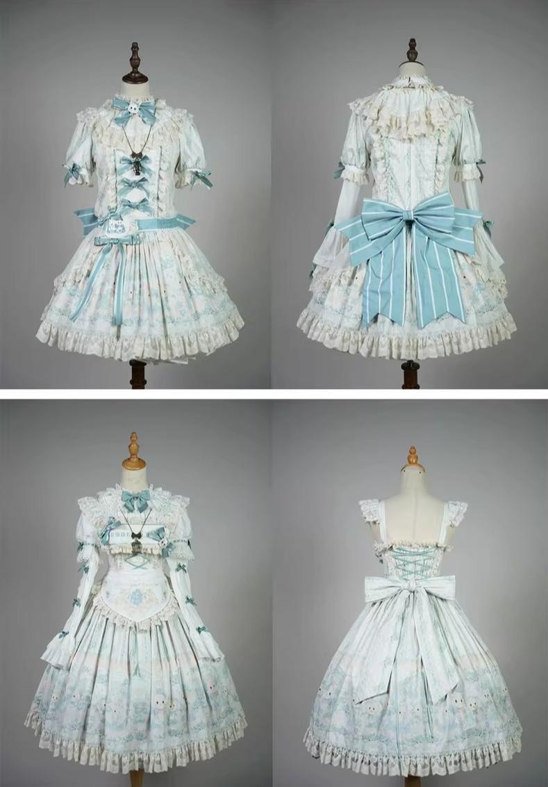 Showa Doll Garden - Elegant Plus size Lolita Dress, Bunny & Lamb Print 44534:812142
