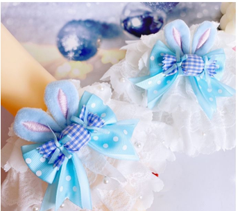Sweetheart Endless~Sweet Lolita Cuffs Handmade Multicolor Rabbit Ears a pair of blue candy rabbit ears cuffs(hair pin)  
