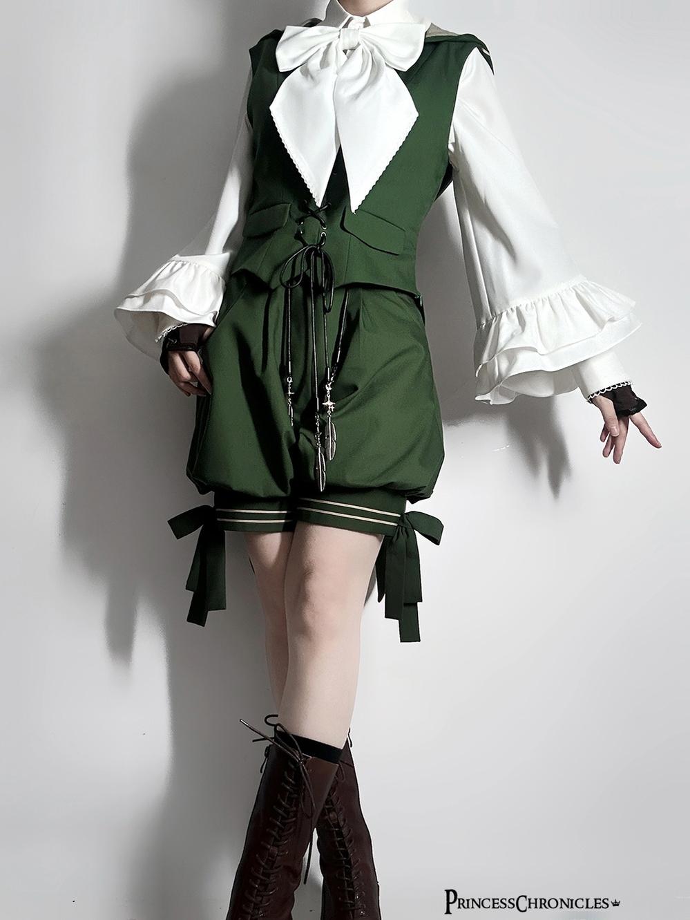 Princess Chronicles - Bunny Feather - Ouji Lolita Shorts Set with Hooded Vest with Bunny Ear