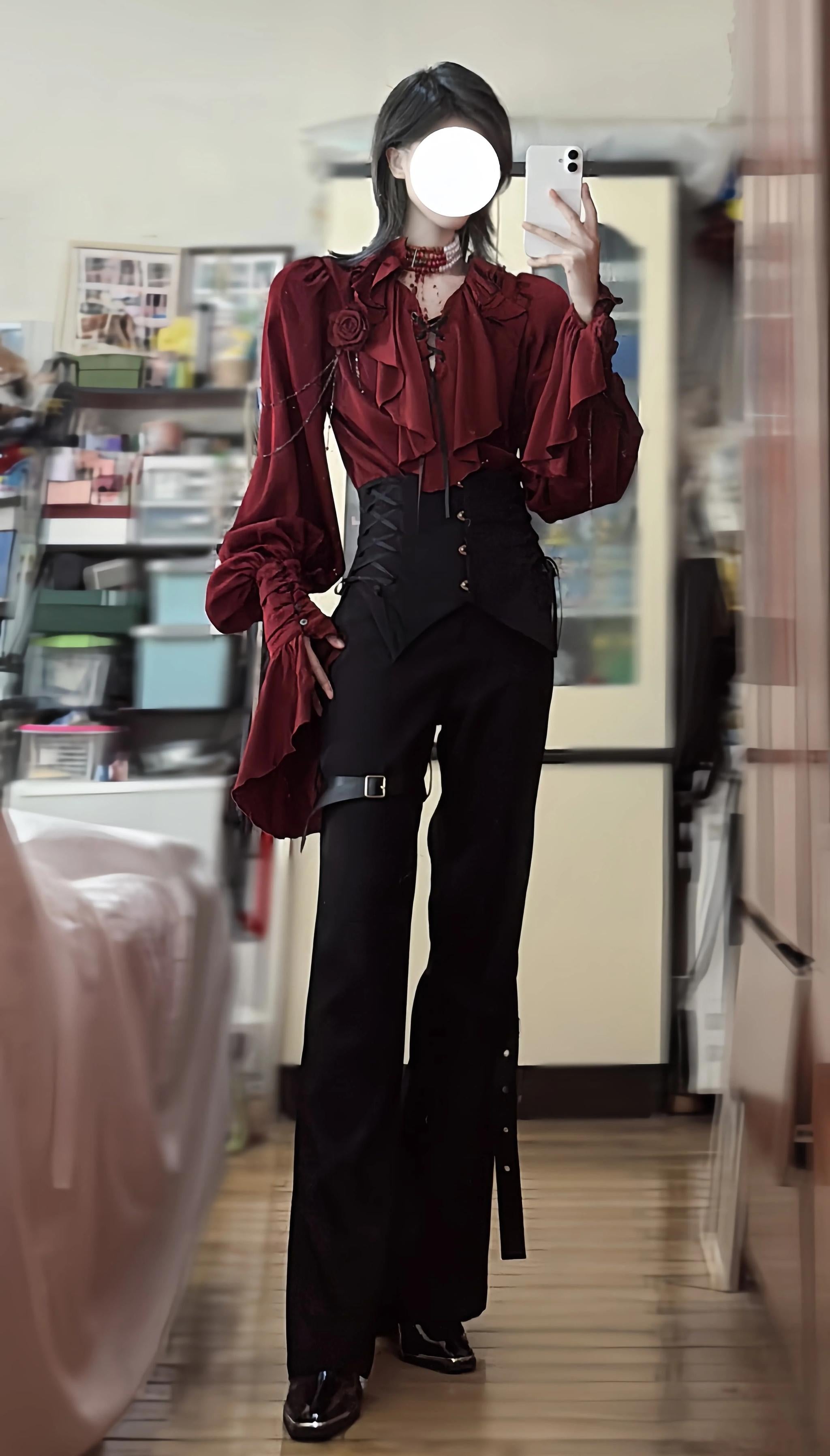 Ouji Lolita V-Line Backless Blouse & Slight Flare Pants 45671:858337