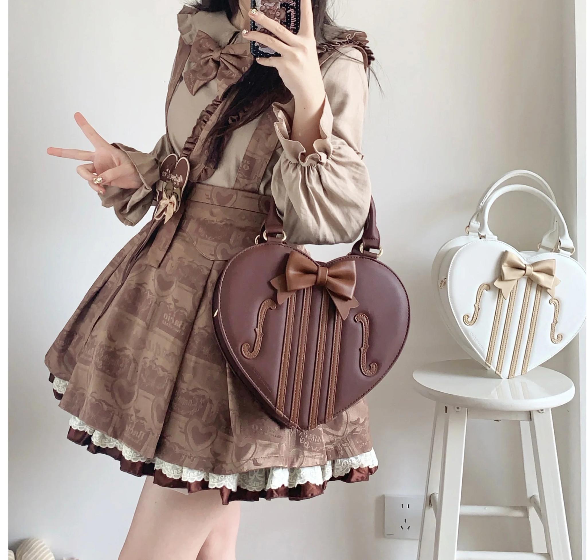 Heart of Violin - PU Classic Lolita Heart Shaped Bag, Violin and Bow Detail 45630:856498