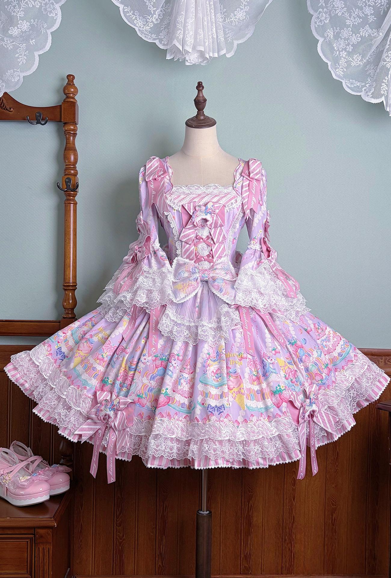 Macaron - Printed Sweet Lolita OP Dress, Old School Lolita JSK Available (L M S XL XS) 45078:834038