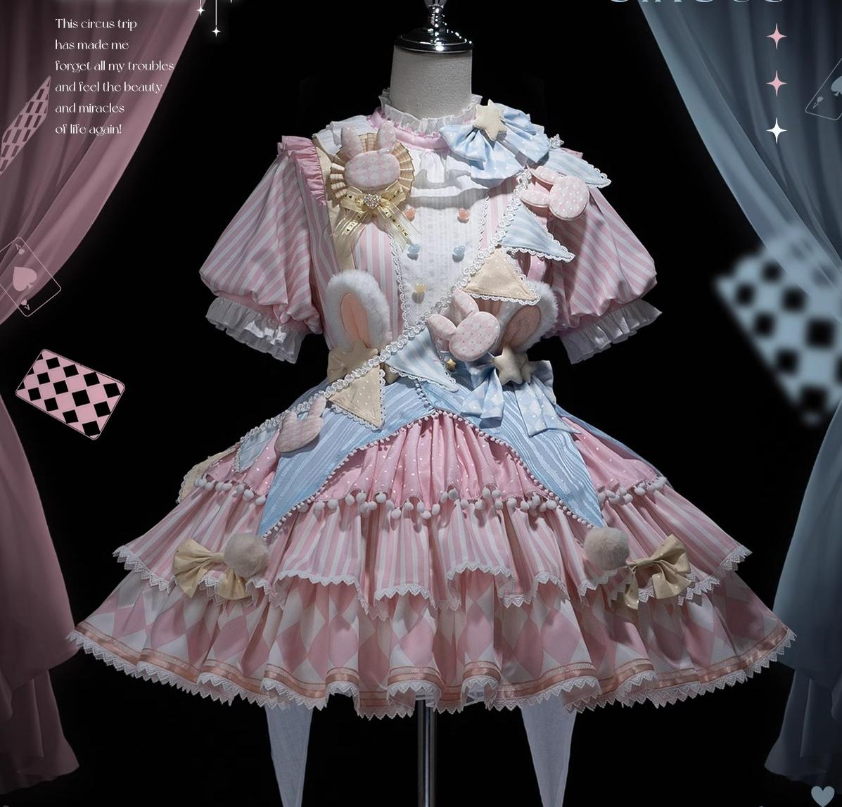 Forest Fluorescent Carps~Ouji Lolita OP Dress Circus Lolita Strip Prince Suit 38690:596606