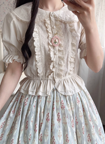 Miss Point - Little Anna - Elegant Lolita Cotton Puff Sleeve Blouse custom size ivory