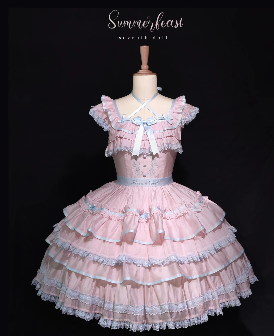 The Seventh Doll - Summer Evening Banquet - Sweet Lolita JSK with Tiered Ruffle Design and Hat (L M S XL) 42722:750888